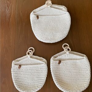 Set of White Crochet Wall Pockets. Seven in total.